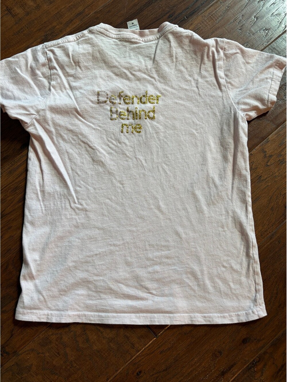 Youth Medium  Cotton T-Shirt with Gold Embroidered Text